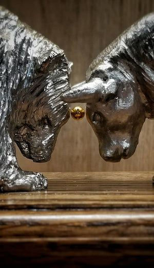 Bismuth Bull and Bear Maglev Sculpture